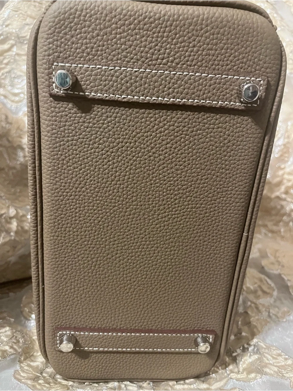 Women's Taupe H inspired Leather Satchel Handbag